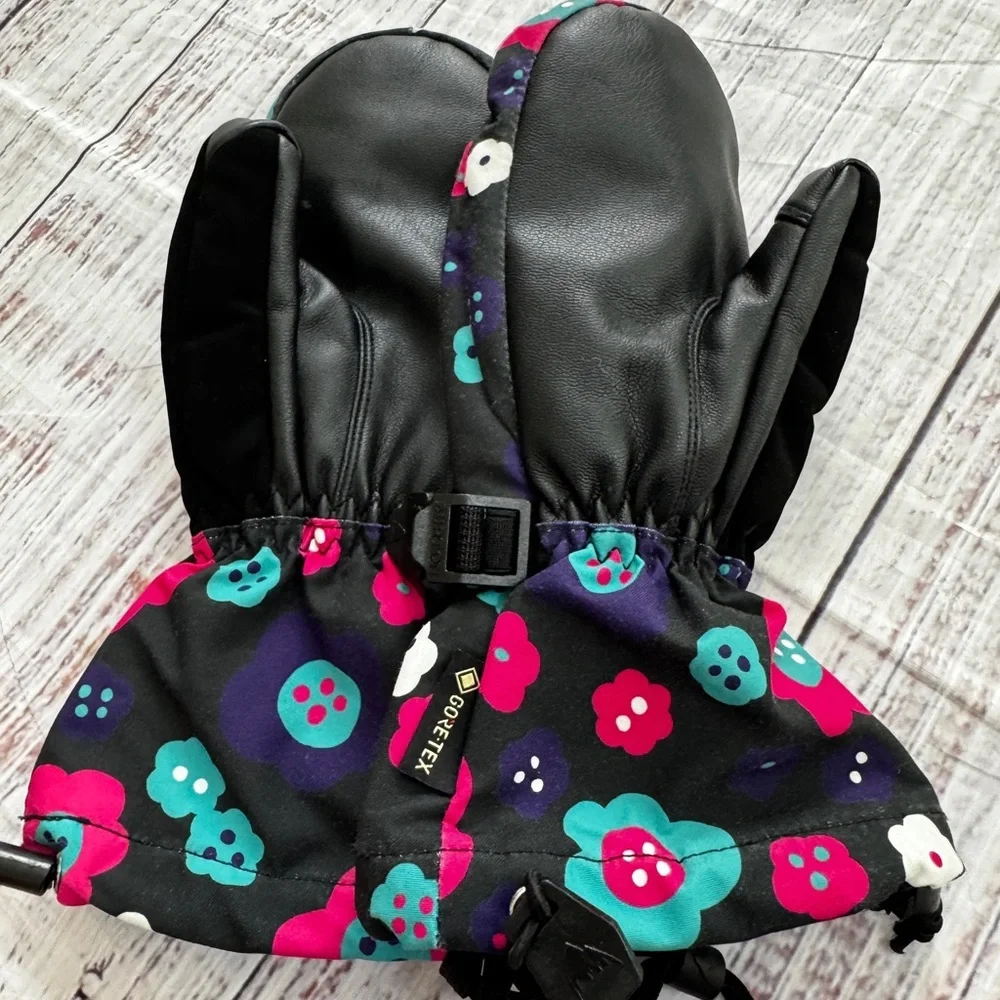 Burton Black Floral Mittens Girls Large Snow Winter Waterproof Ski Snowboard
